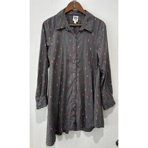 Ivy Jane Shirt Large Tunic Button Up Embroidered Asymmetrical Boho Lightweight